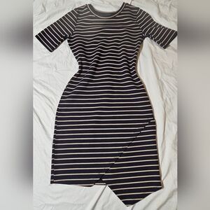 Iris Striped Navy Blue and Tan Dress